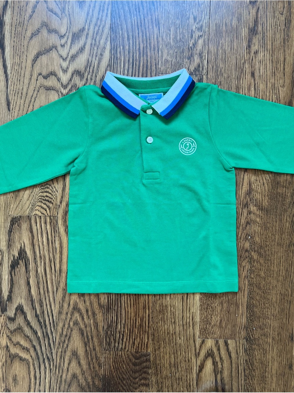 Jacadi NWOT Green Polo Long-Sleeve with Striped Collar